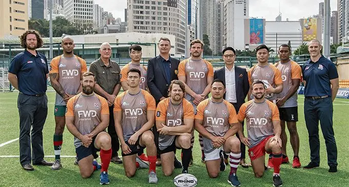 Samisoni Viriviri (standing far right) with the South China Tigers team in Hong Kong on March 30, 2019. Photo: South China Tigers Rugby