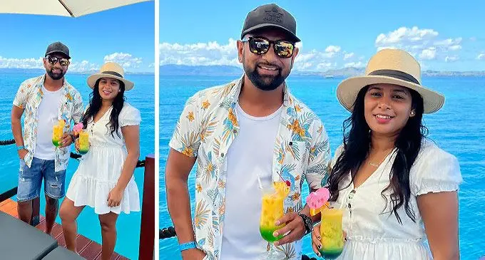 Tourism Fiji brand ambassador, Anj Singh with her husband Sumeet Prasad, celebrate their sixth anniversary at Seventh Heaven Fiji, Nadi. Photo: Nicolette Chambers