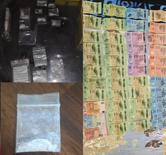 Suspected methamphetamine and cash in local and foreign currencies seized during Joint Task Force operations.