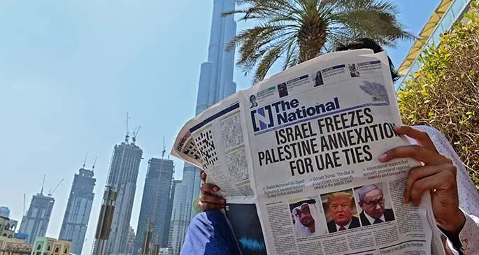 Headline in The National newspaper in the United Arab Emirates.