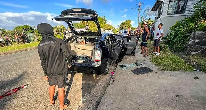 The damage to a vehicle as a result of the brawl in Raiwai, Suva on August 14, 2022. 