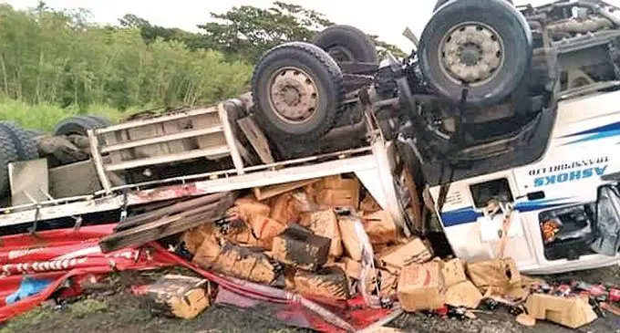 Truck at the Yako, outside Nadi after the driver allegedly fell asleep at the wheel.