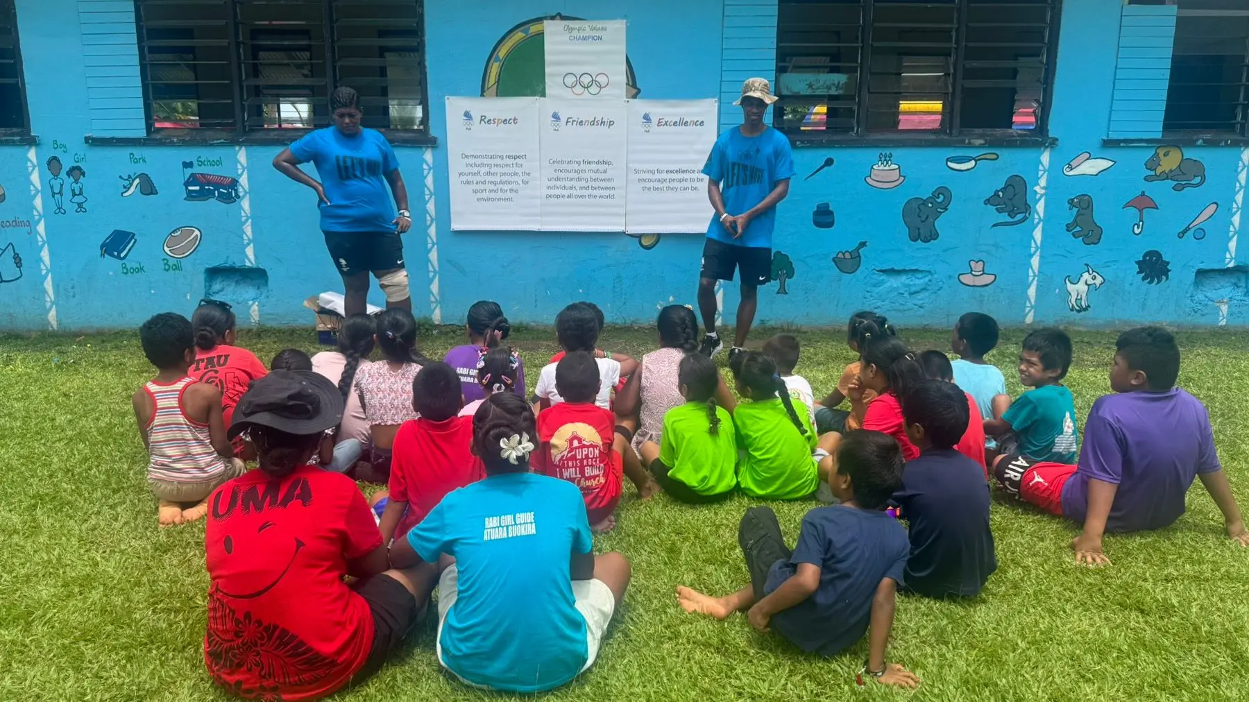 Smash Down Program members engaging with Banaban children during the 80th anniversary celebrations on Rabi Island.