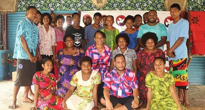 The People’s Alliance Party national youth president Veilawa Soko (front row, sitting second from right) with youths in Bua Lomanikoro, Vanua Levu on April 9, 2022.