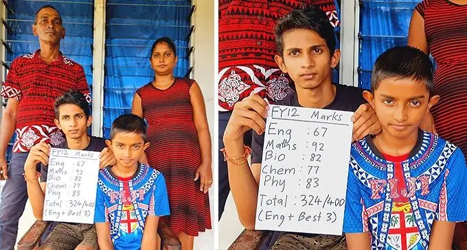 Monish Kumar along with parents, Mahen Kumar and Jotika Singh and younger brother Darnish Kumar at their home in Siberia, Labasa on April 2, 2022. Photo: Sampras Anand