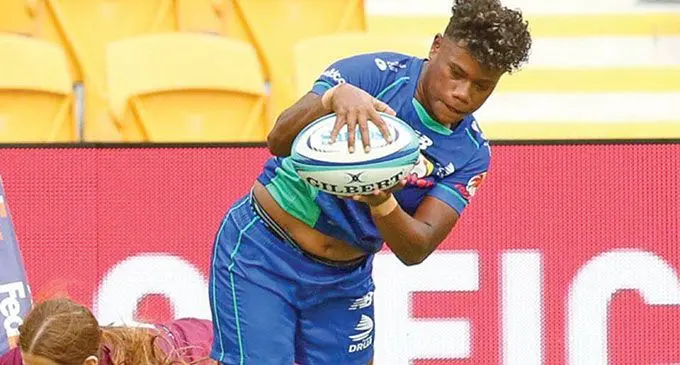 Rooster Chicken Fijiana Drua wing Vitalina Naikore on attack against Queensland Reds in their Super W clash at the Suncorp Stadium in Brisbane, Australia, on March 12, 2022. Photos: Stan Sport