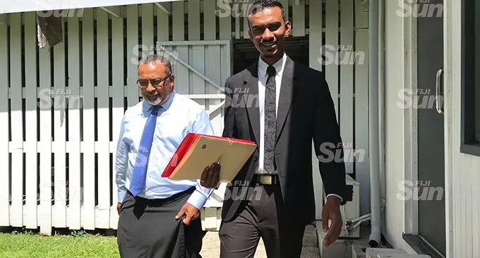 Solo Mara (left) with his counsel Sharoneel Deo outside the Magistrates Court in Suva on  February 17, 2020.  Photo: Ashna Kumar