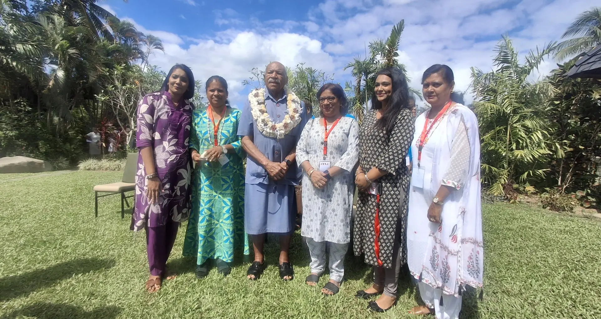 Prime Minister Sitiveni Rabuka with women participants at the Tanoa International Hotel in Nadi. Photo: Mereleki Nai.