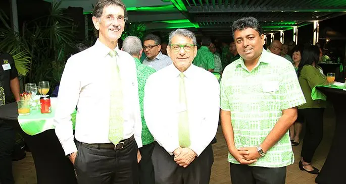 From lef: Bank of the South Pacific group chief executive officer Robin Fleming, chairman of the BSP doard of directors Sir Kostas Constantinou, OBE, BSP finance genera manager Krishna Raju
