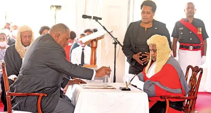 Head of State, President Ratu Wiliame Katonivere while taking Presidential oath before Chief Justice Kamal Kumar at State House on 12, November 2021. Photo: Ronald Kumar.