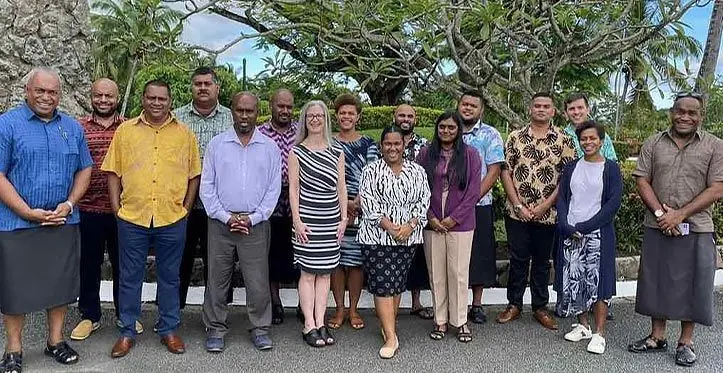 (Standing first row second from left) Fijian Media Association secretary general Stanley Simpson with participants and organisers of the Digital Media training at the Novotel Hotel in Nadi on March 23, 2023. Photo: US Embassy