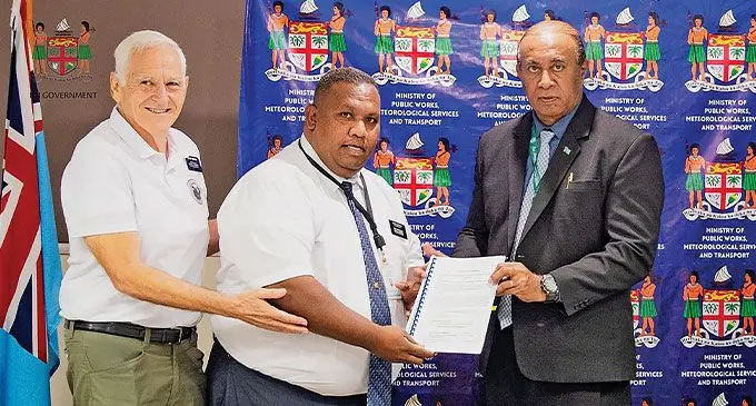 Minister for Public Works, Meteorological Services and Transport, Ro Filipe Tuisawau (right), with the Trustees of The Church of Jesus Christ of Latter-day Saints. Photo: DEPTFO News