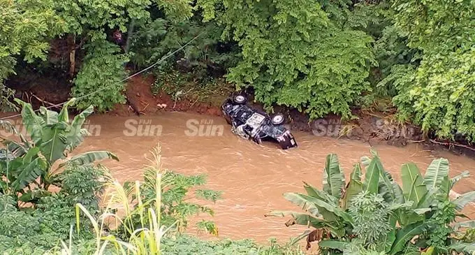 The mangled vehicle further down the Saru Back Road crossing on February 8, 2022. Photo: Salote Qalubau