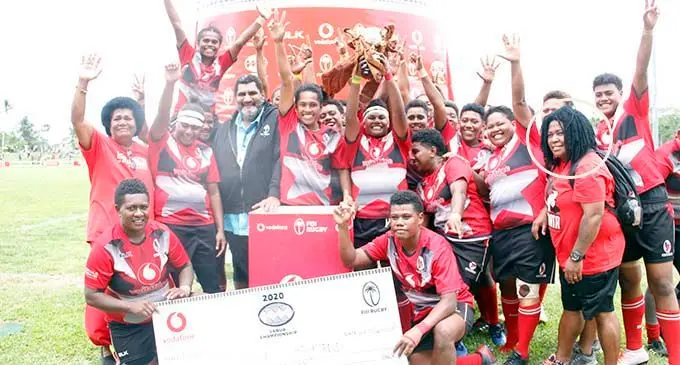 Maria Tamotubiu (circled) is the woman behind the success of the Macuata women’s rugby team.