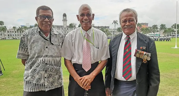 Former RFMF Warrant Class two, Corporal Vula Tabuadua, Former RFMF Band vocalist and drummer Warrant Officer Class One Rabici Logavatu Vuikadavu and  Former RFMF Warrant Officer Class One Peni Mateiwai during the rehearsal for the Fiji Day parade at Albert Park. Photo: Shreeya Verma