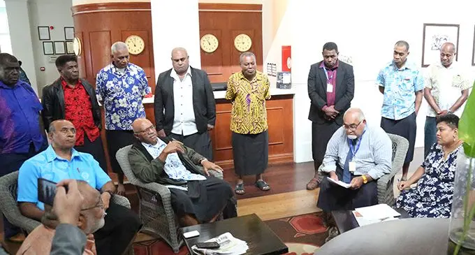 Divided members of suspended SODELPA outside the Special Management Board Meeting at the Grand Pacific Hotel on June 27, 2020 . Photo: Kelera Sovasiga