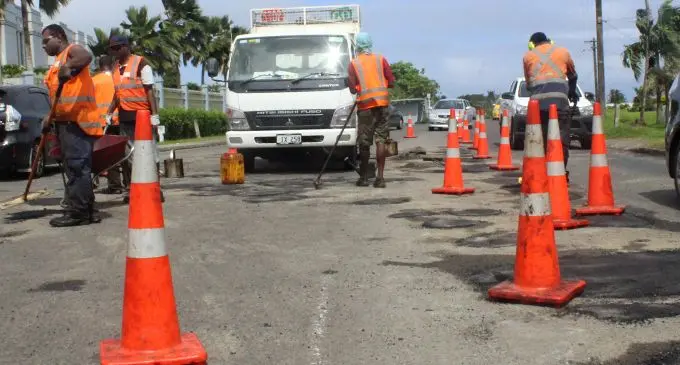 Workers from China Railway 3 patching up pot holes at the Princes Road, Tamavua. File Photo