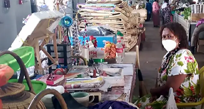 Silvia Mcgoon at her stall in the Rakiraki market before her items were stolen. Photo: Supplied.