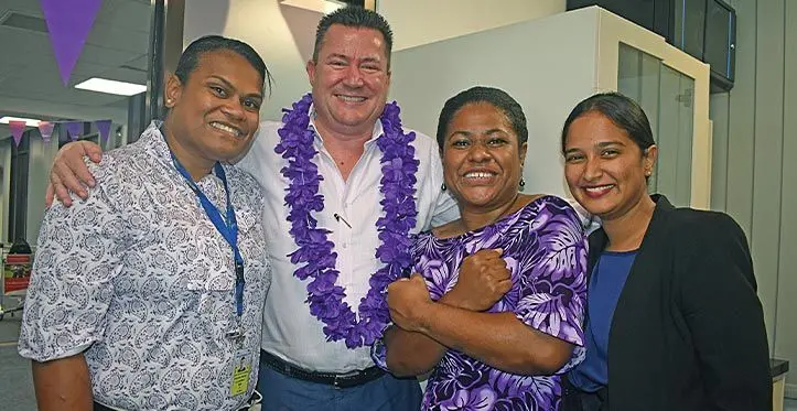 From left: Maraia Mayanavanua, FA Chief Executive Officer, Rowan Chalmers, Mere Tunidau and Nikita Chandra at the FA office in Nadi. Photo: Mereleki Nai