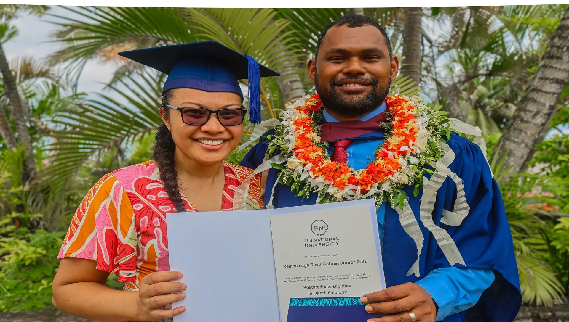 Remonasiga Ratu with his wife Vivian Seniteteva after the CMNHS Graduation at the Vodafone Arena, yesterday.