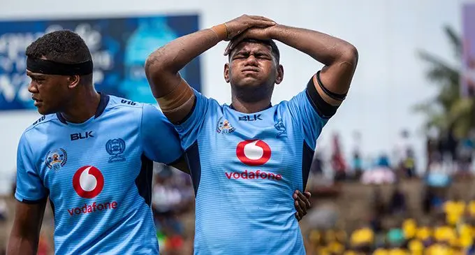 Queen Victoria School Under-18 players disappointed with their quarterfinal loss to Natabua High School in the Vodafone Deans Trophy clash. Photo: Leon Lord.