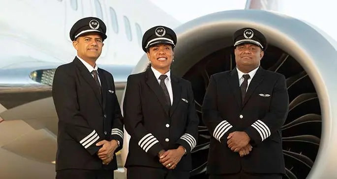 From left: Fiji Airways First Officer Vinay Kumar, Captain Seini Koroitamana Cornish and Captain Jimilai Baledrokadroka.