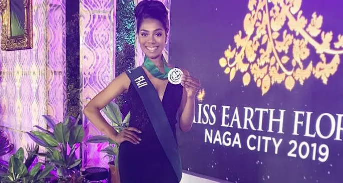Miss Earth-Fiji 2019, Zaira Begg with her silver medal for Miss Congeniality at the Miss Earth 2019 pageant in the Phillipines. Photo: Facebook