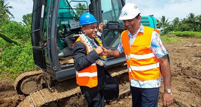 Minister for Housing and Local Government Maciu Katamotu officiating alongside Fiji Housing Authority chief executive officer Ritesh Singh during the groundbreaking ceremony of the new residential subdivision in Makosoi, Pacific Harbour on March 1, 2023. Photo: Leon Lord