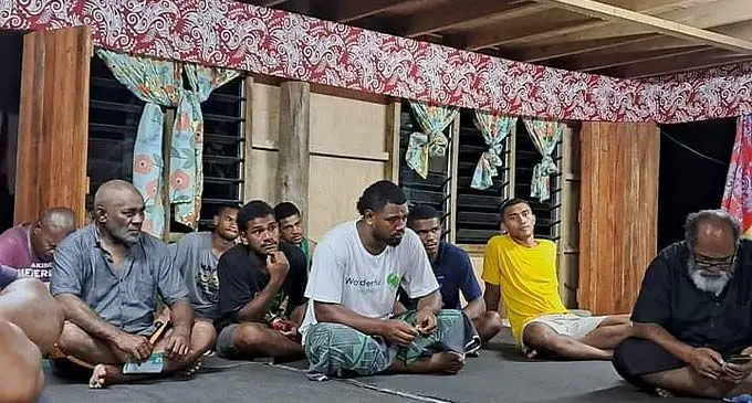 Atunaisa Mocenalutu (right), with attendees of the Unity Fiji campaign at Nadonumai, Lami on November 29, 2022. Photo: Unity Fiji