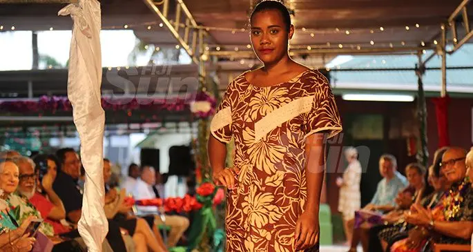 A model wears one of the designs created by a female Corrections inmate at the Christmas Vakaviti Art Exhibition in Suva on December 5, 2019. Photo: Ilaijia Ravuwai