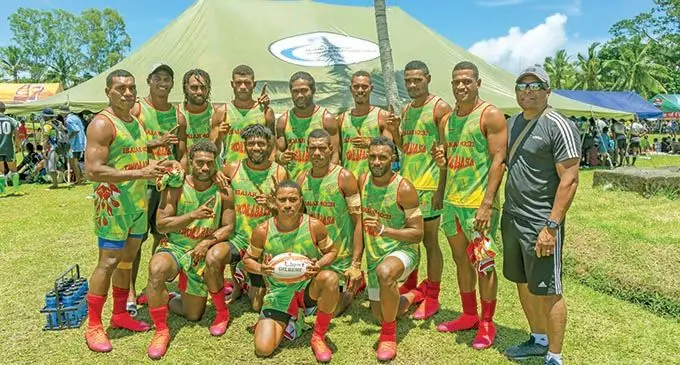 Cross of victory Taveuni 7s team at the Fiji Bitter Mokani 7s tournament on January 15,2021.Photo: Leon Lord