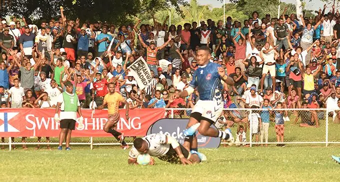 BLK Nadroga rep Amenoni Nasilasila scores one of the team's tries against Jack's Nadi at Prince Charles Park on July 6, 2019 Photo: Waisea Nasokia