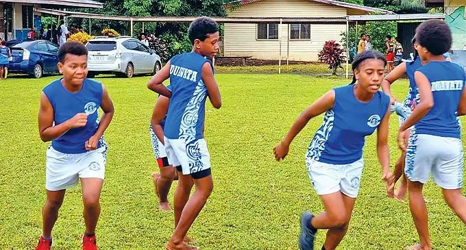 Duavata Secondary School sub-junior girls athletes warm-up at All Saints Secondary School ground in Labasa on April 4, 2024. Photo: Sampras Anand