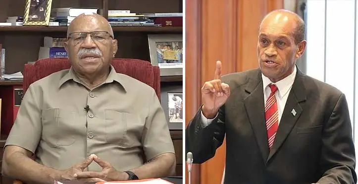 Prime Minister Sitiveni Rabuka and Opposition Member of Parliament Jone Usamate.