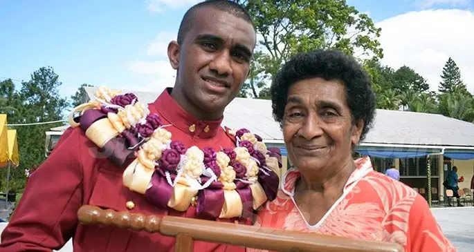 Fiji Corrections Service Baton of Honour recipient, Peniasi Ratu, wih his grandmother, Nereia Dicoa at the Naboro Corrections Centre on July 24, 2020. Photo: Ronald Kumar
