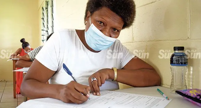 Nabua Secondary School Year 13 Matua programme student, Sereana Susu, 44, sits her Fiji Seventh Form examination English paper  on February 1, 2022. .  Photos: Ronald Kumar