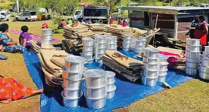 Cooking pots that replace kerosene drums at a recent solevu in the district of Savatu in Ba.