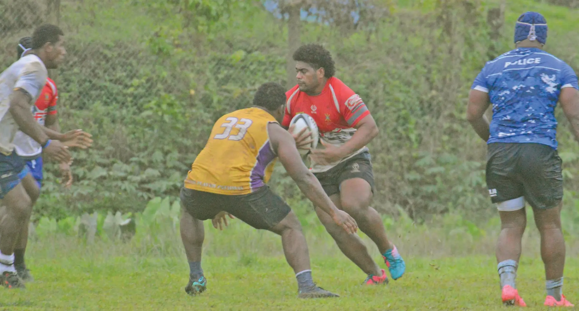 Naitasiri tight head prop, Immanuel Naciva (with ball) on attack during one of the team’s trainning session.  Photo: Naitasiri Rugby 