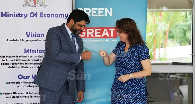 Attorney-General Aiyaz Sayed-Khaiyum with British High Commissioner to Fiji Melanie Hopkins. Photo: Jennis Naidu