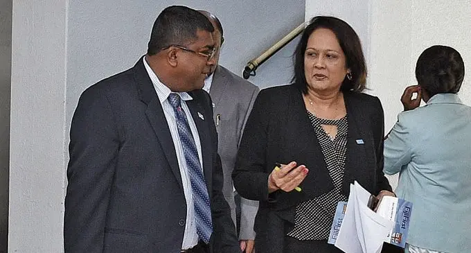 Mahendra Reddy (left) Minister for  Waterways and Minister for Health and Medical Services Rosy Akbar.