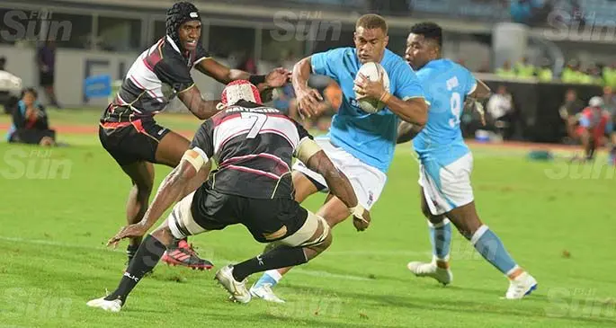 Suva's Enele Malili with his attempt for try against Naitasiri at ANZ Stadium on August 21, 2020. Photo: Ronad Kumar.