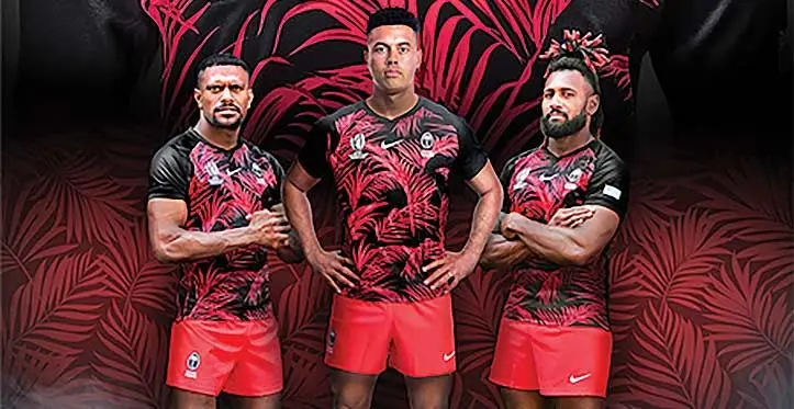 FIJI Water Flying Fijians squa members (from left) Jiuta Wainiqolo, Ben Volavola and Waisea Nayacalevu.