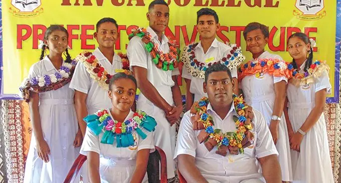The student leaders of Tavua College with their head girl (seated left), Luisa Varani, and head boy (seated right) Shivnesh Prasad, after their prefects’ induction on February 8, 2019.