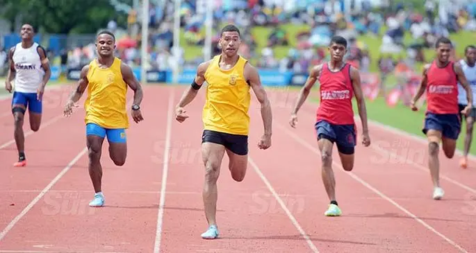 Tevita Sokiveta of Suva Grammar (third from left) won the Suva Zone II senior boys 200meters final at ANZ Stadium on March 5, 2021. Photo: Ronald Kumar