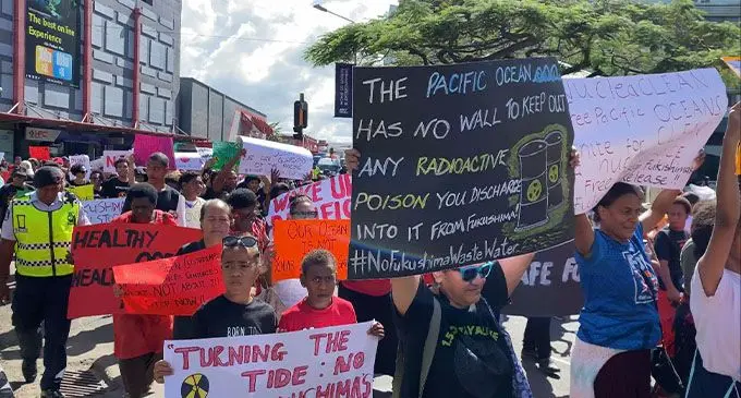 Fiji NGO Coalition protest march against the Fukushima nuclear waste water dumping. Photo: Kelera Tuisawau