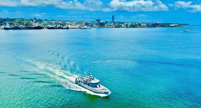 The RFNS Kula heads out on the Suva Harbour.  Photo: RFMF Naval Division