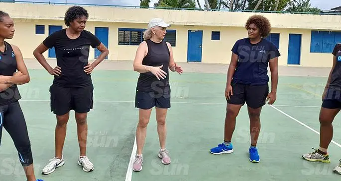 Newly appointed Fijian Pearls head coach Jenny Brazel with the national and Fijian Under-21 players during their coaching clinic in Suva on March 14, 2021. Photo: Sereana Salalo
