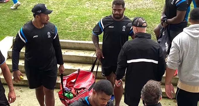 Flying Fijians winger Josua Tuisova ((right) at Beaublanc Stadium in Limoges, France on October 30, 2020.