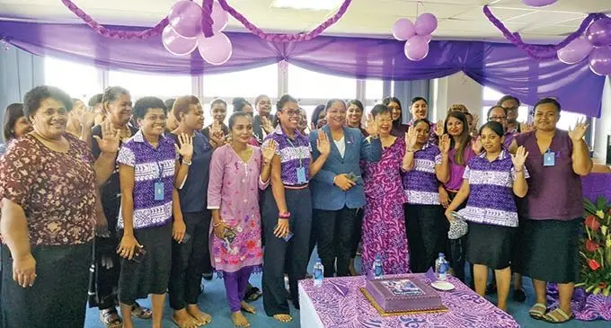 Female staff members of Housing Authority of Fiji and management with Minister of Local Government, Housing and Community Premila Kumar during the International Women’s Day celebration on March 8, 2021 Photo: Laiseana Nasiga