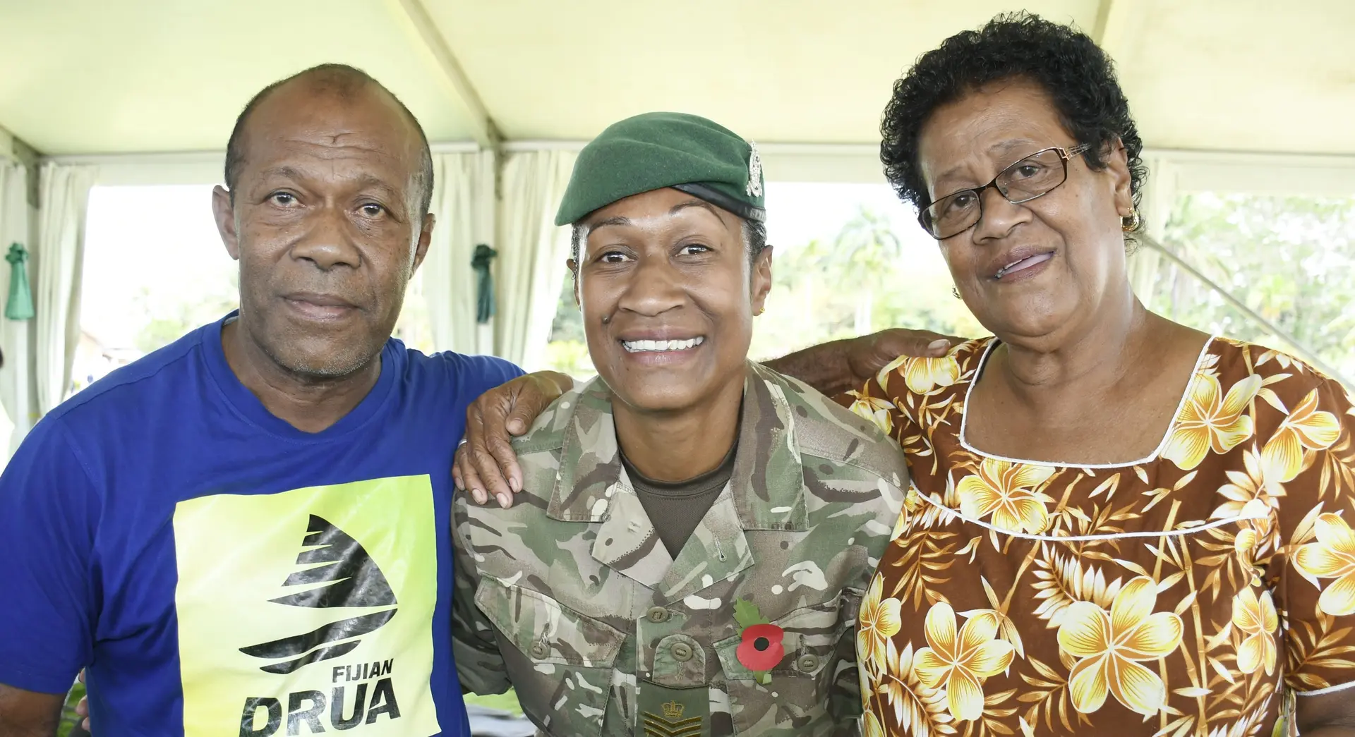 British Army SSgt, Alisi Nawele with her uncle Akuila Lawavere(left), with her mother Miriama Dilioni (right) during the Remembrance Day at the National Memorial Site on November 11, 2025. 